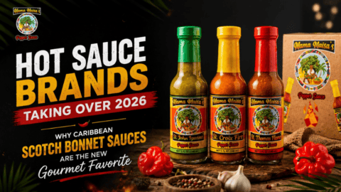 Mama Maisa’s St. Croix Fire Scotch bonnet Caribbean hot sauce bottle with gourmet island spices