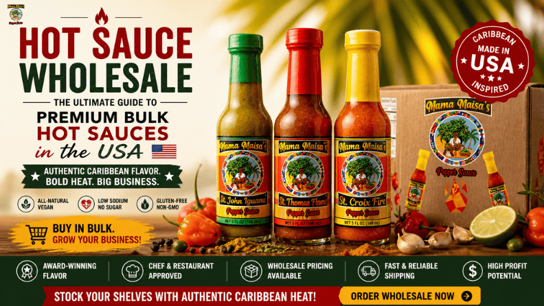 Premium hot sauce wholesale Scotch bonnet Caribbean flavor bulk bottles