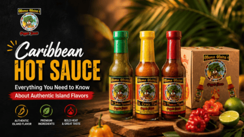 Caribbean Hot Sauce made with authentic Scotch Bonnet peppers and Caribbean spices